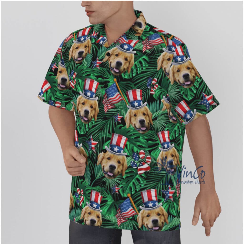 Funny Custom Dog Face American Flag Tropical Hawaiian Shirt