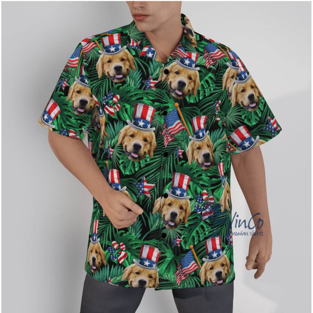 Funny Custom Dog Face American Flag Tropical Hawaiian Shirt