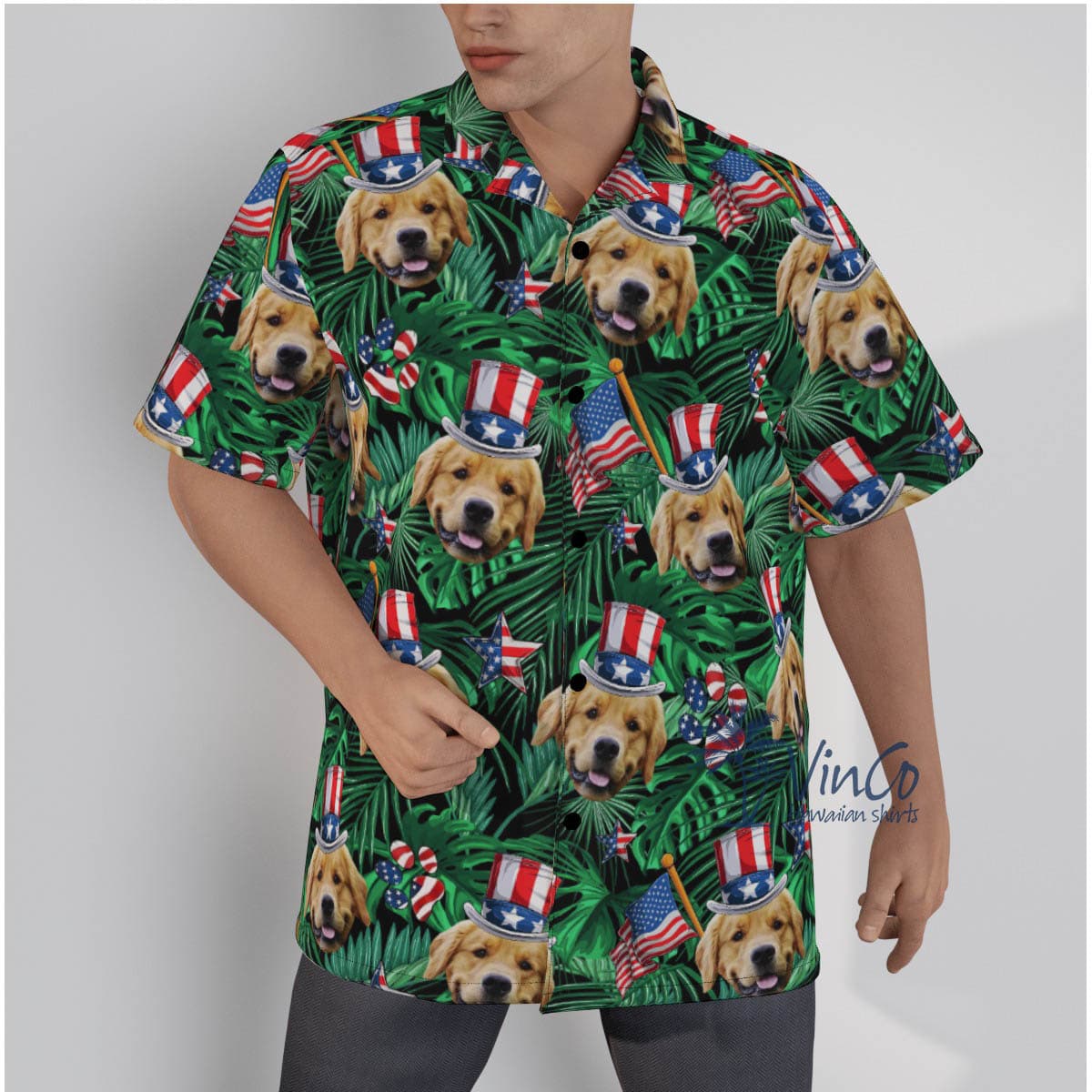 Funny Custom Dog Face American Flag Tropical Hawaiian Shirt