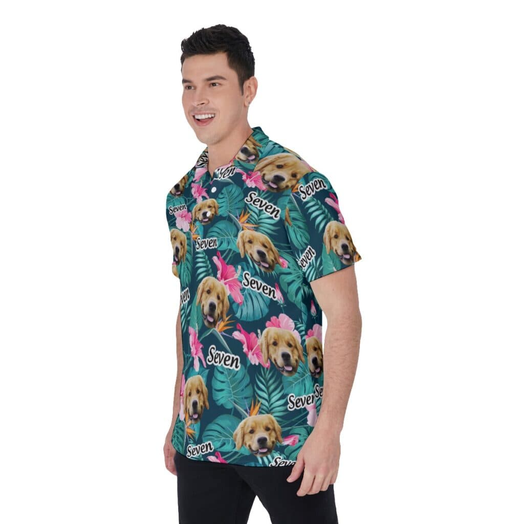 Funny Custom Dog Face And Name Floral Hawaiian Shirt