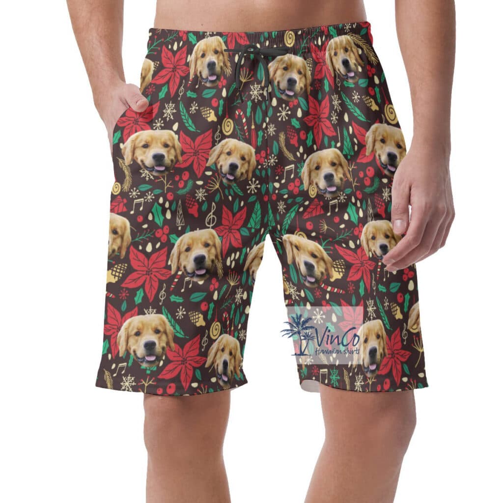 Funny Custom Dog Face Christmas Vintage Hawaiian Beach Shorts For Men
