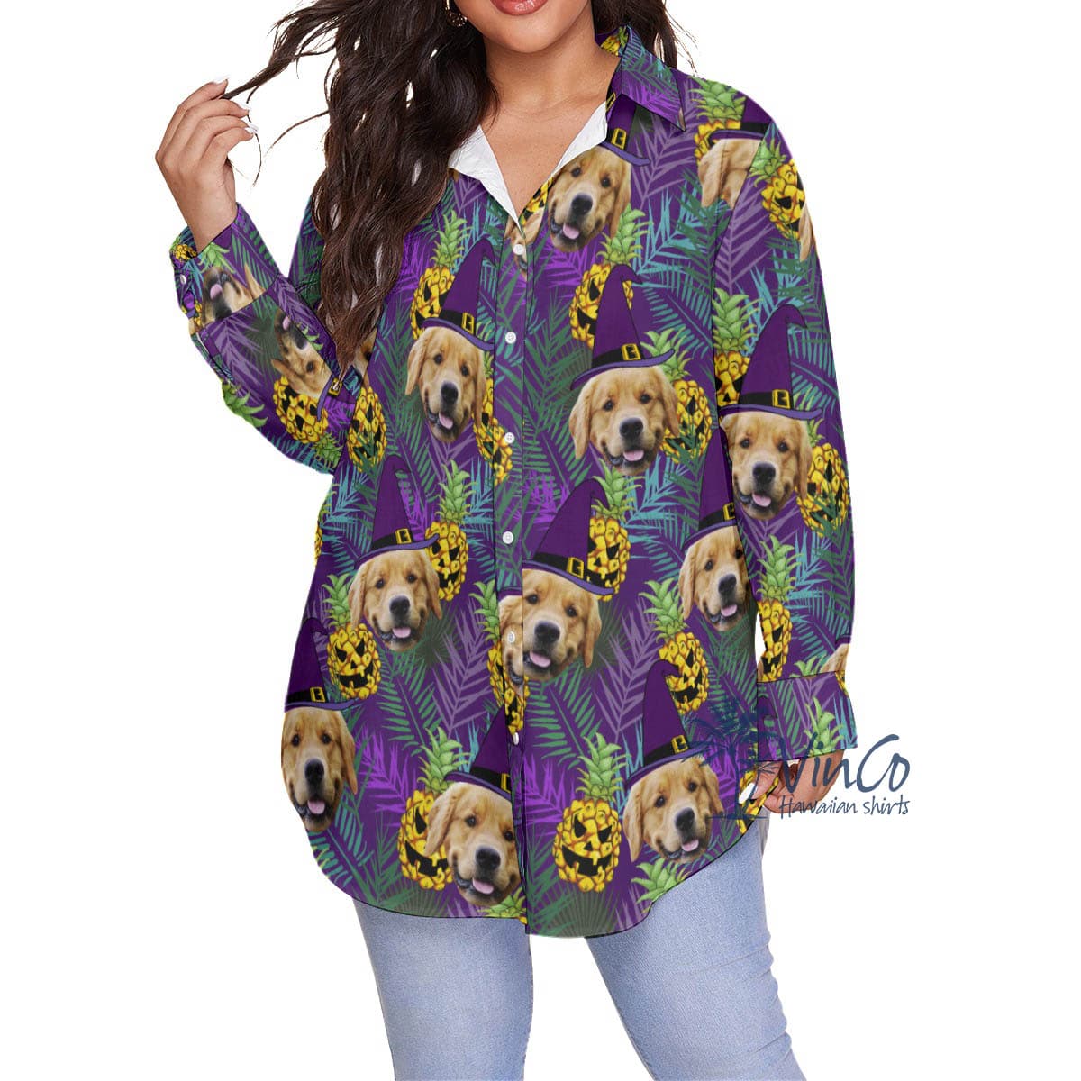 Funny Custom Dog Face Halloween Plus Size Hawaiian Shirt (3)