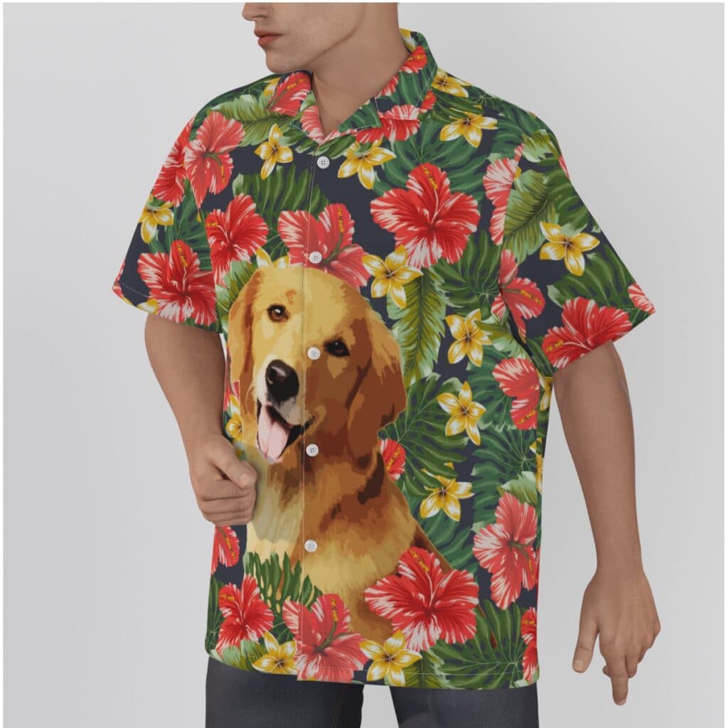 Funny Custom Dog Face Hand-Painted Hibicus Hawaiian Shirt