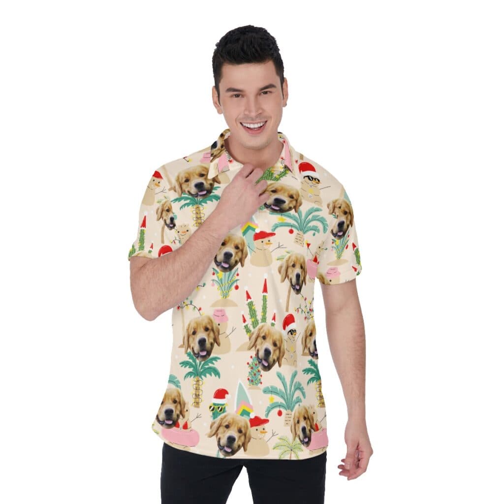 Funny Custom Dog Face Snowman Christmas Hawaiian Polo Shirt