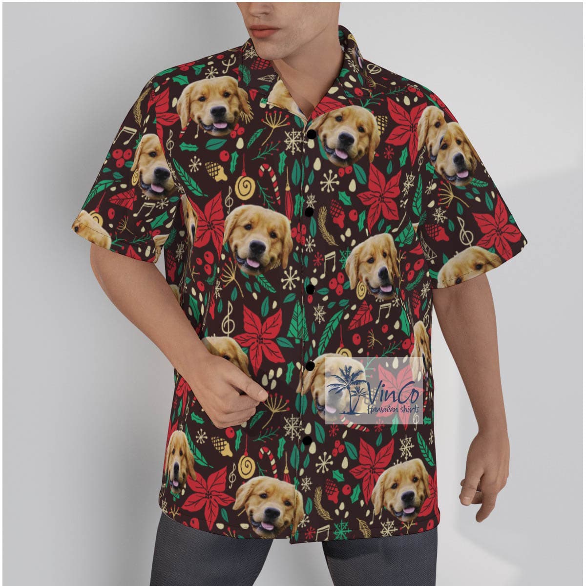 Funny Custom Dog Face Vintage Christmas Hawaiian Shirt