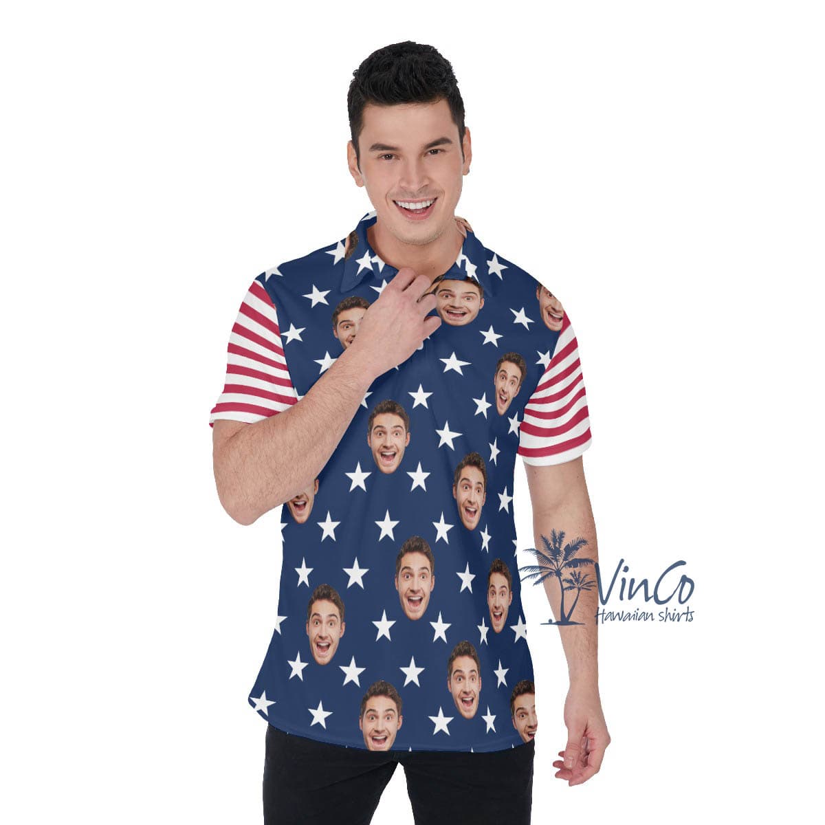 Custom Face American Flag Golf Shirt