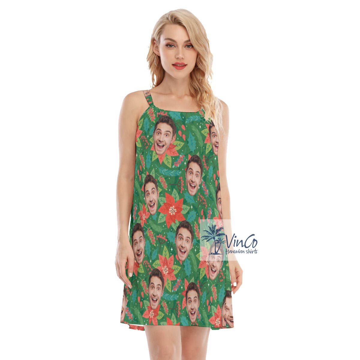 Funny Custom Face Christmas Floral Hawaiian Dresses For Women (4)