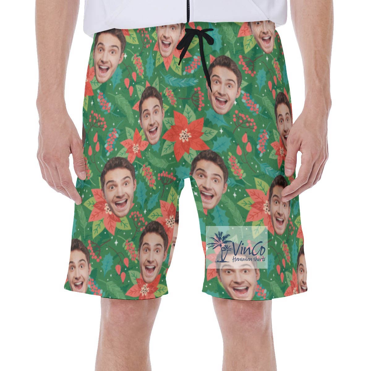 Funny Custom Face Christmas Floral Hawaiian Swimwear For Men