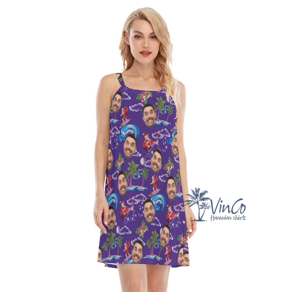 Funny Custom Face Christmas Santa Claus Hawaiian Dresses For Women (1)