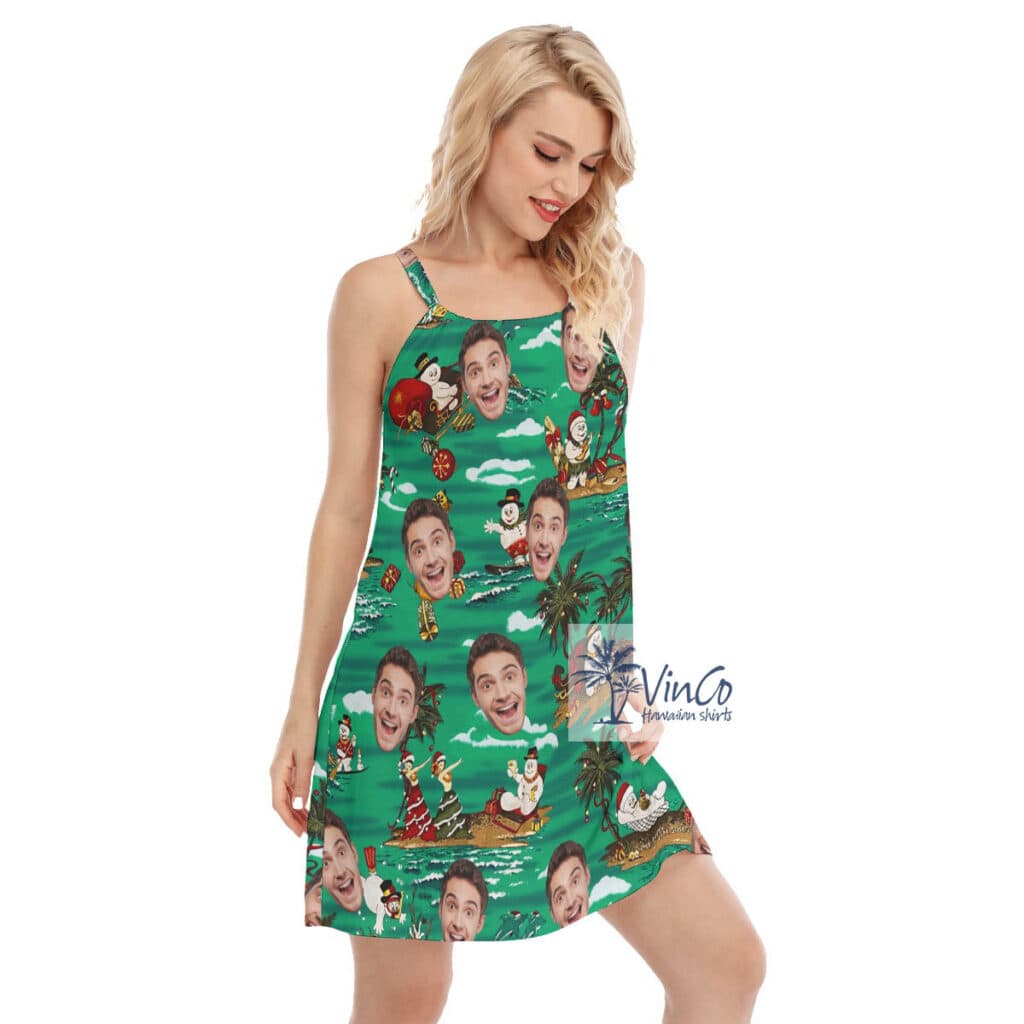 Funny Custom Face Christmas Snowman Tropical Hawaiian Dresses For Women
