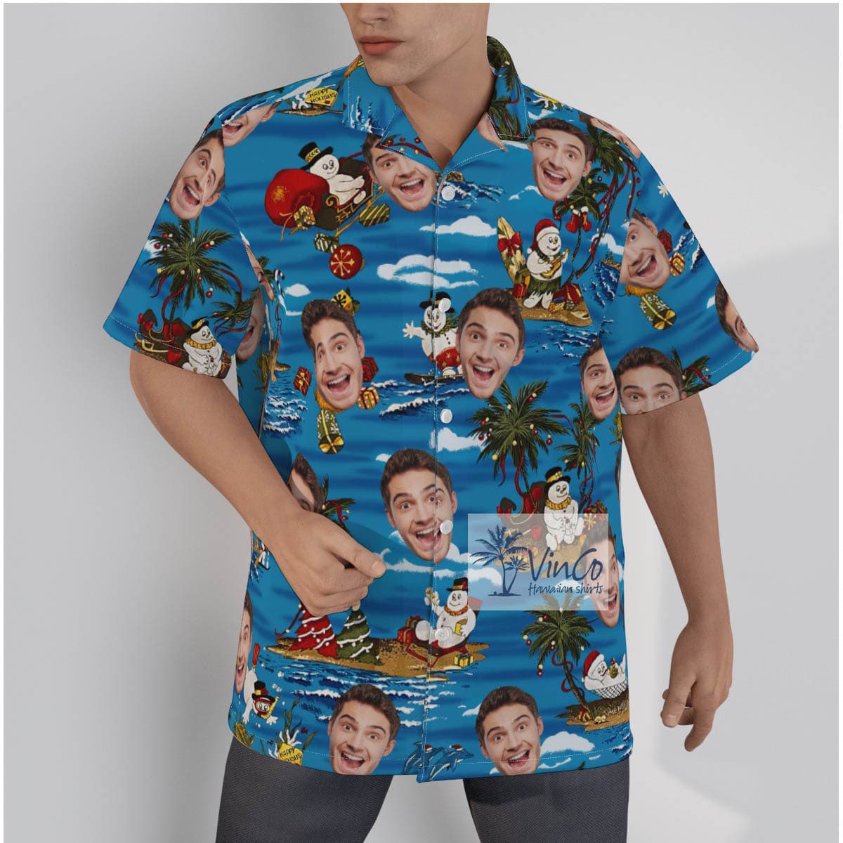 Funny Custom Face Christmas Snowman Tropical Hawaiian Shirt