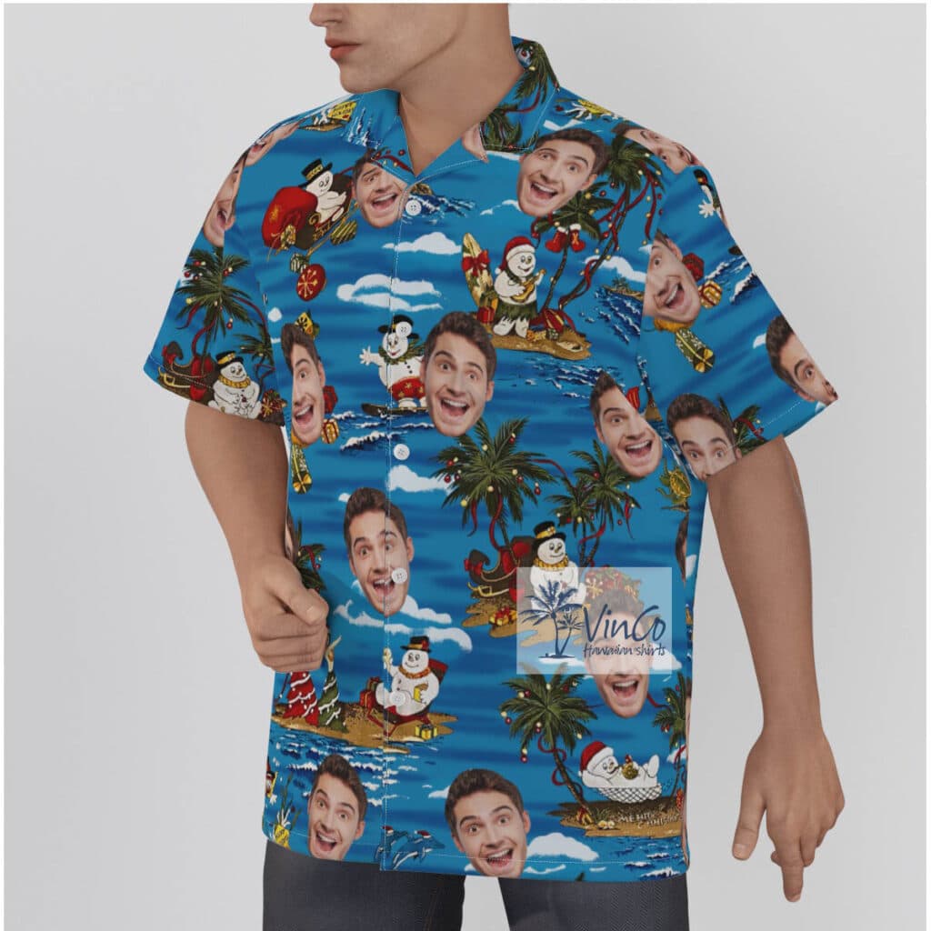 Funny Custom Face Christmas Snowman Tropical Hawaiian Shirt