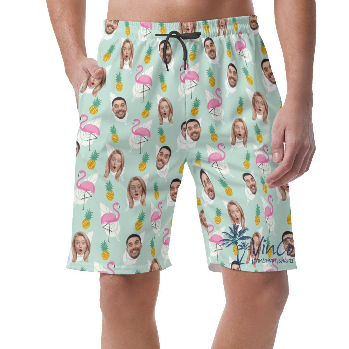 Funny Custom Face Flamingo Pineapple Hawaiian Beach Shorts