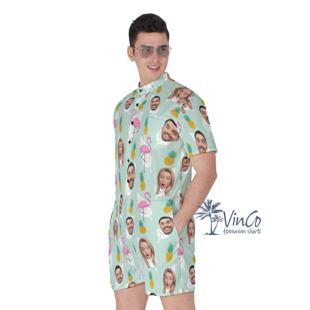 Funny Custom Face Flamingo Pineapple Hawaiian Romper For Men
