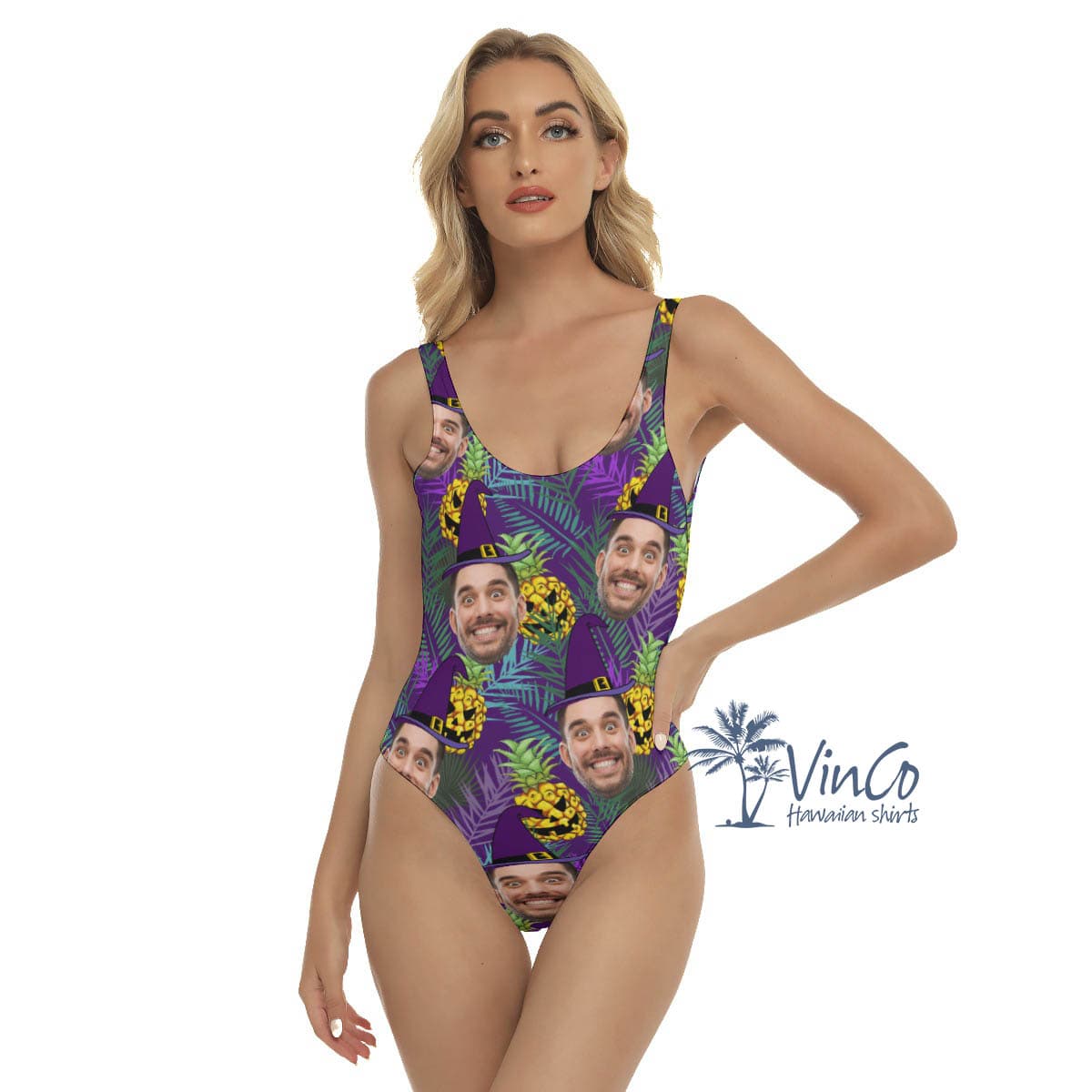 Funny Custom Face Halloween Hawaiian Swimsuit For Women (1)