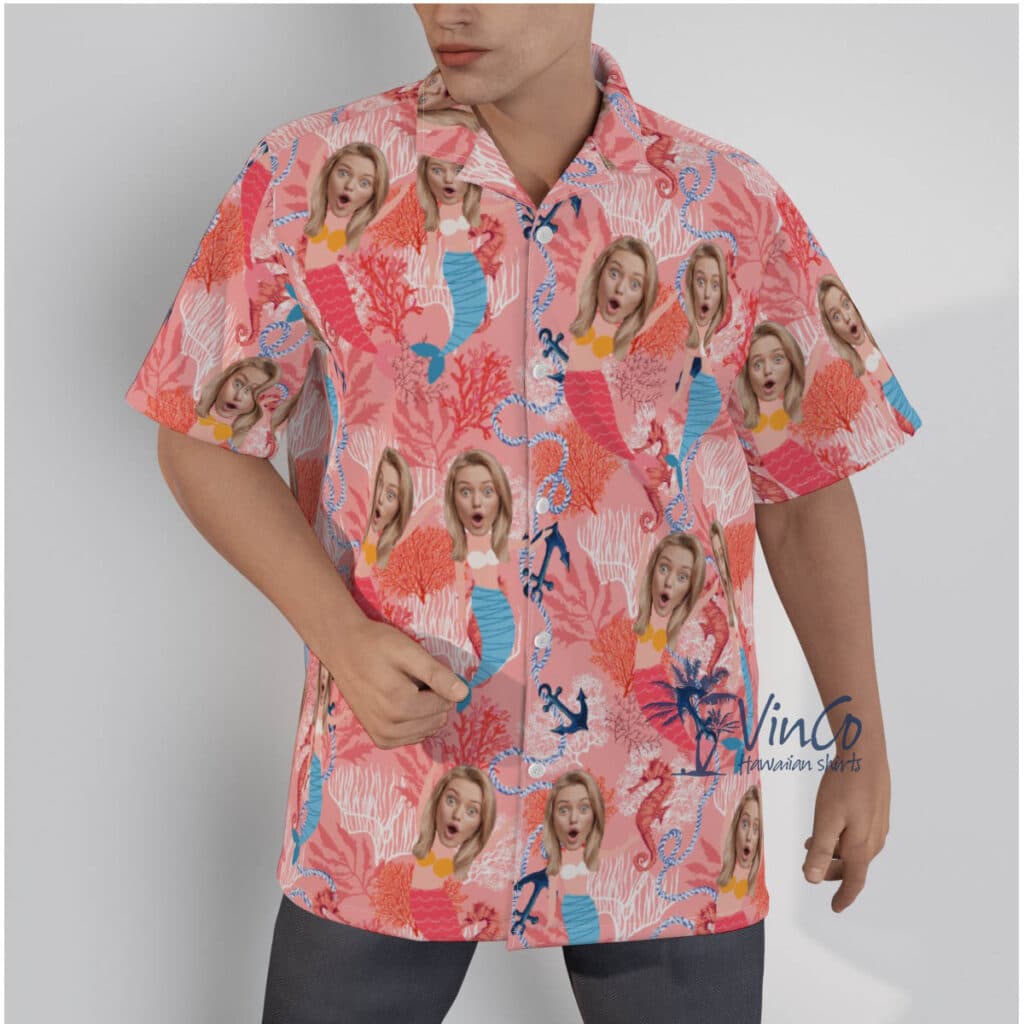 Funny Custom Face Mermaid Pink Hawaiian Shirt