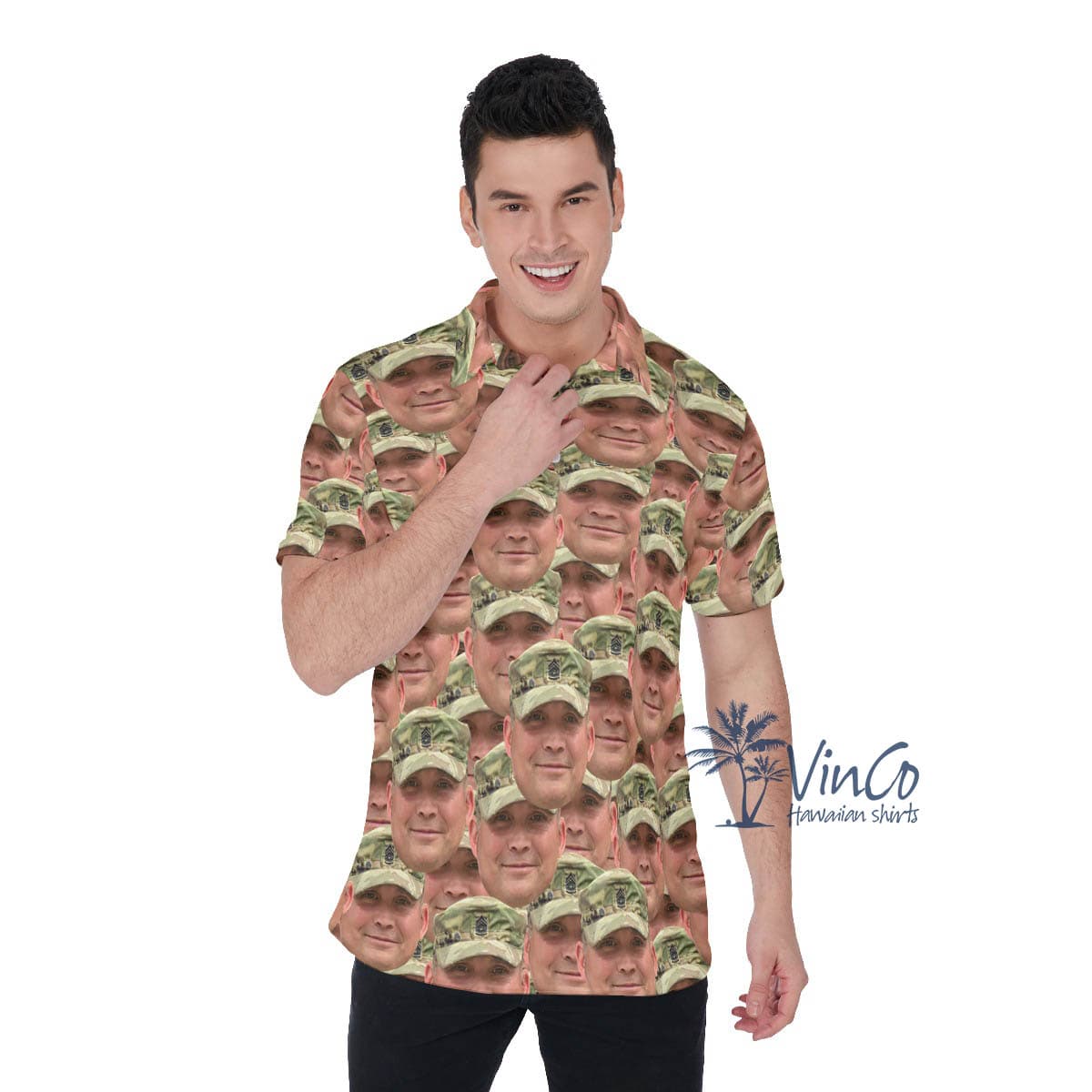 Funny Custom Face Military Hawaiian Polo Shirt For Men (1)
