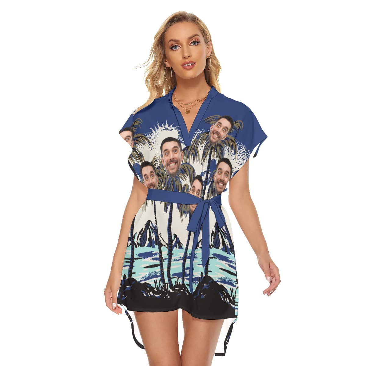 Funny Custom Face Palm Trees Hawaiian Dresses For Women (1)