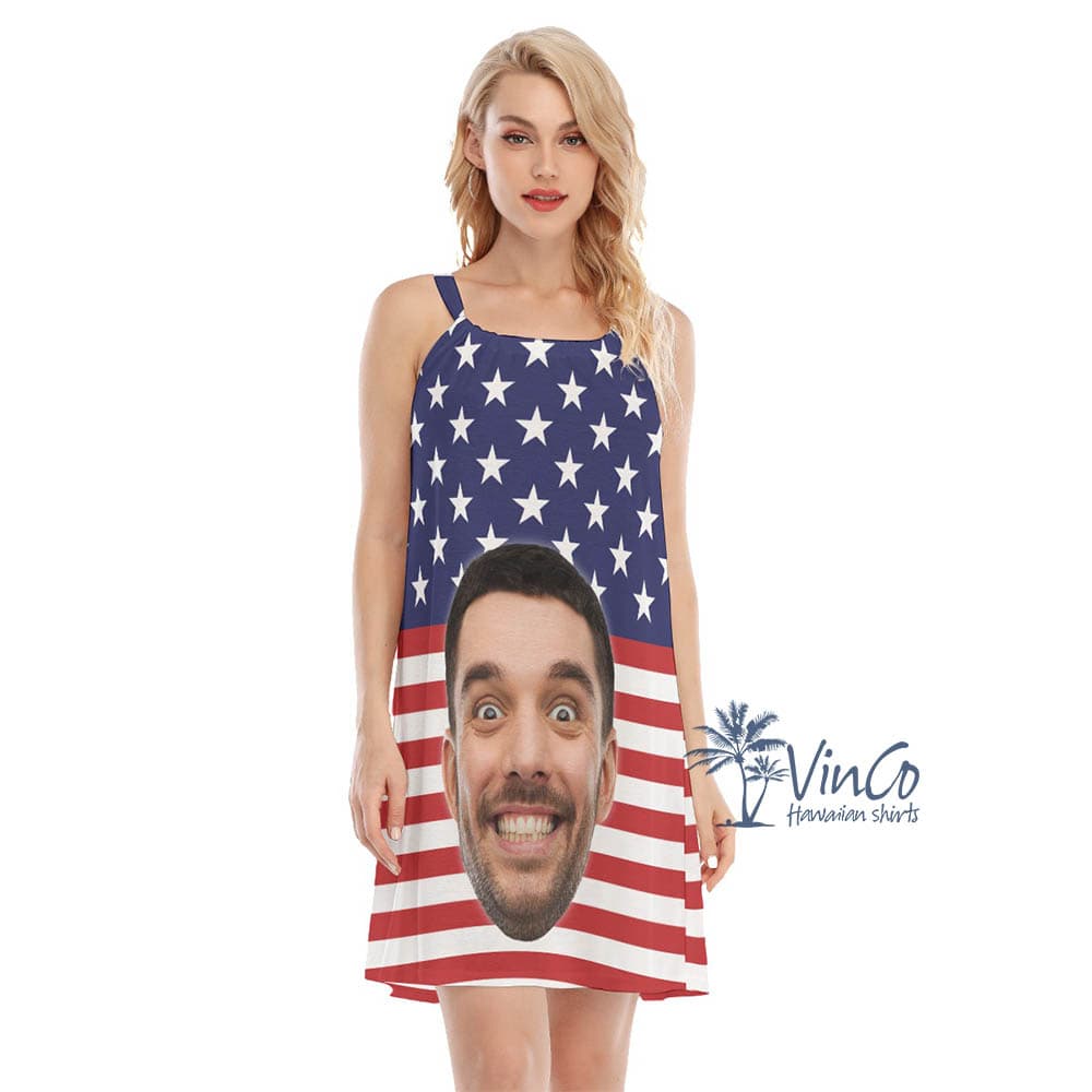 Funny Custom Face Patriotic Aloha Dress For Women (1)