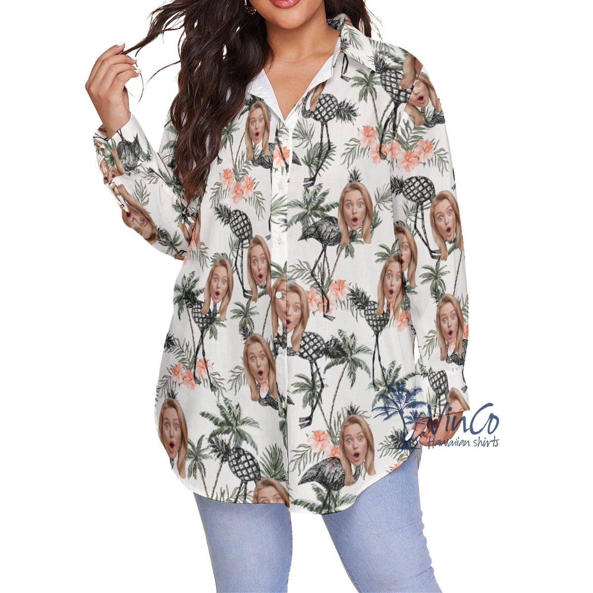 Funny Custom Face Pineapple Flamingo Tropical Hawaiian Plus Size Shirt