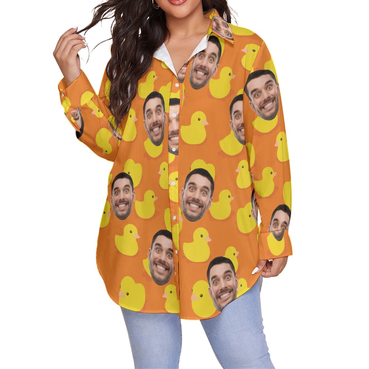 Funny Custom Face Rubber Duck Hawaiian Plus Size Shirt For Women