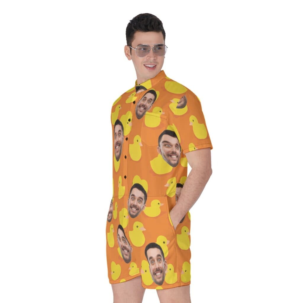 Funny Custom Face Rubber Duck Orange Hawaiian Romper For Summer