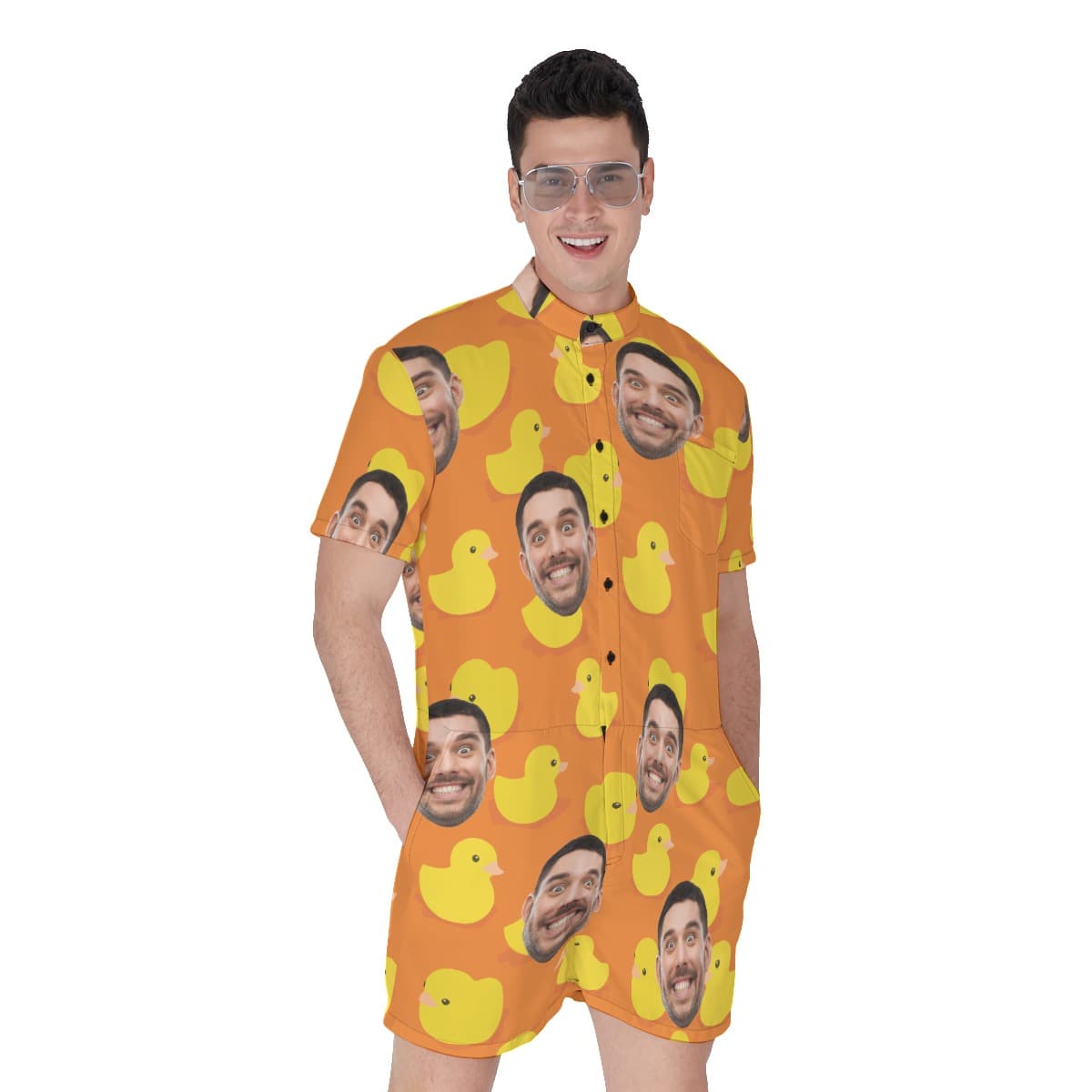Funny Custom Face Rubber Duck Orange Hawaiian Romper For Summer