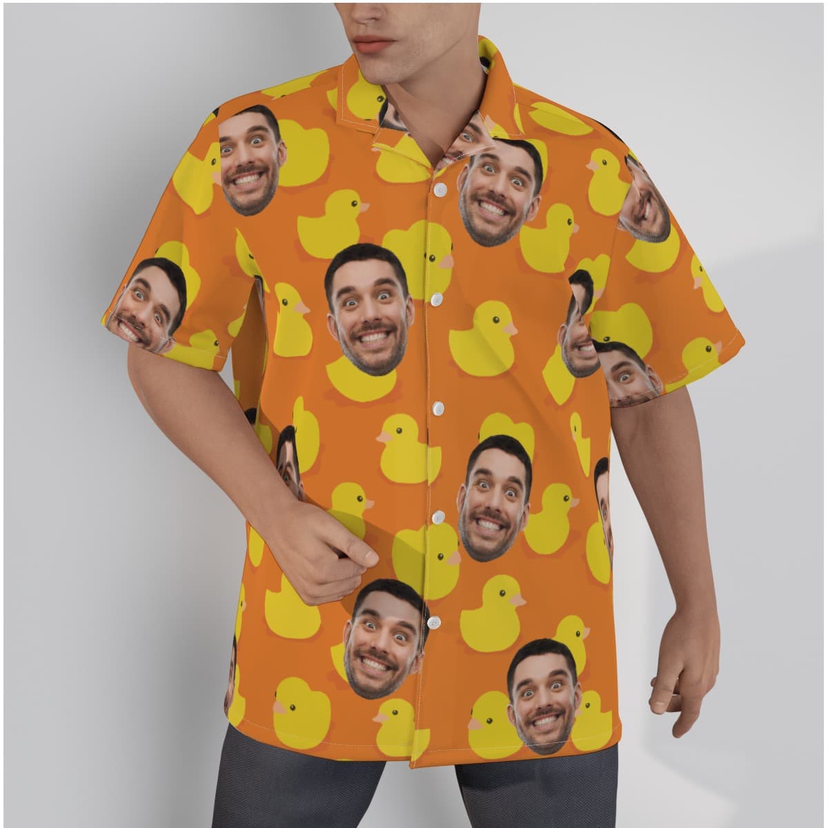 Funny Custom Face Rubber Duck Orange Hawaiian Shirt