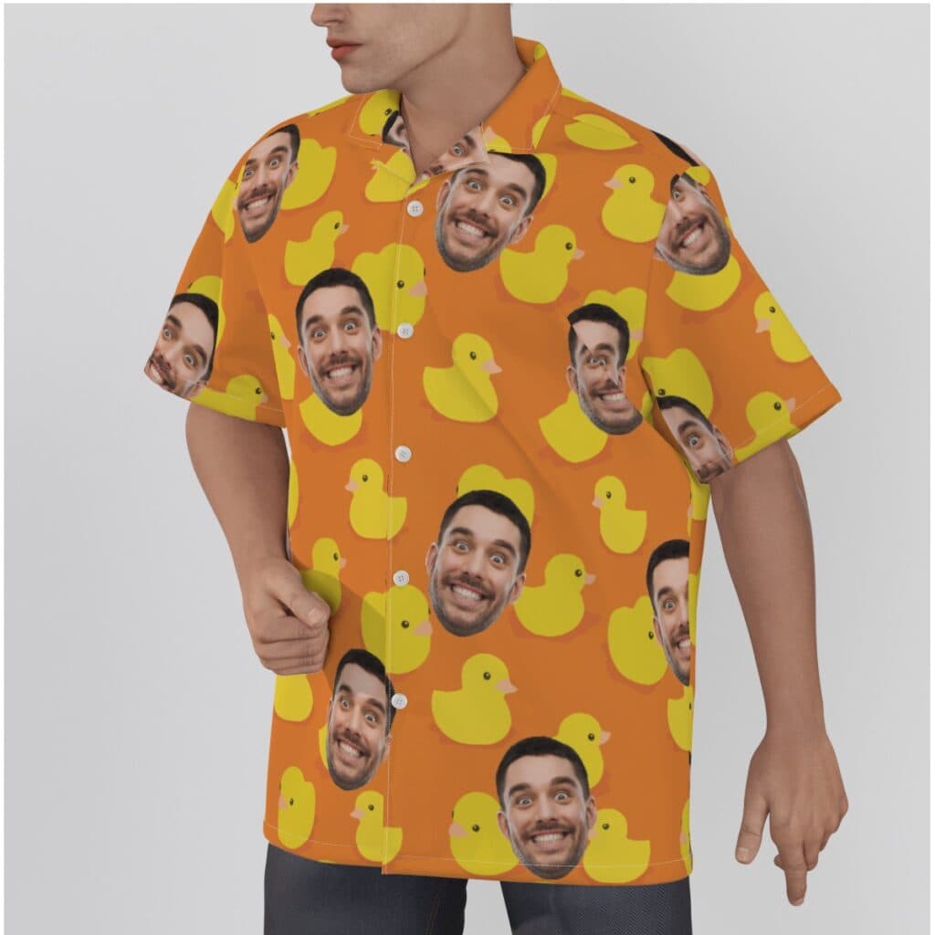 Funny Custom Face Rubber Duck Orange Hawaiian Shirt