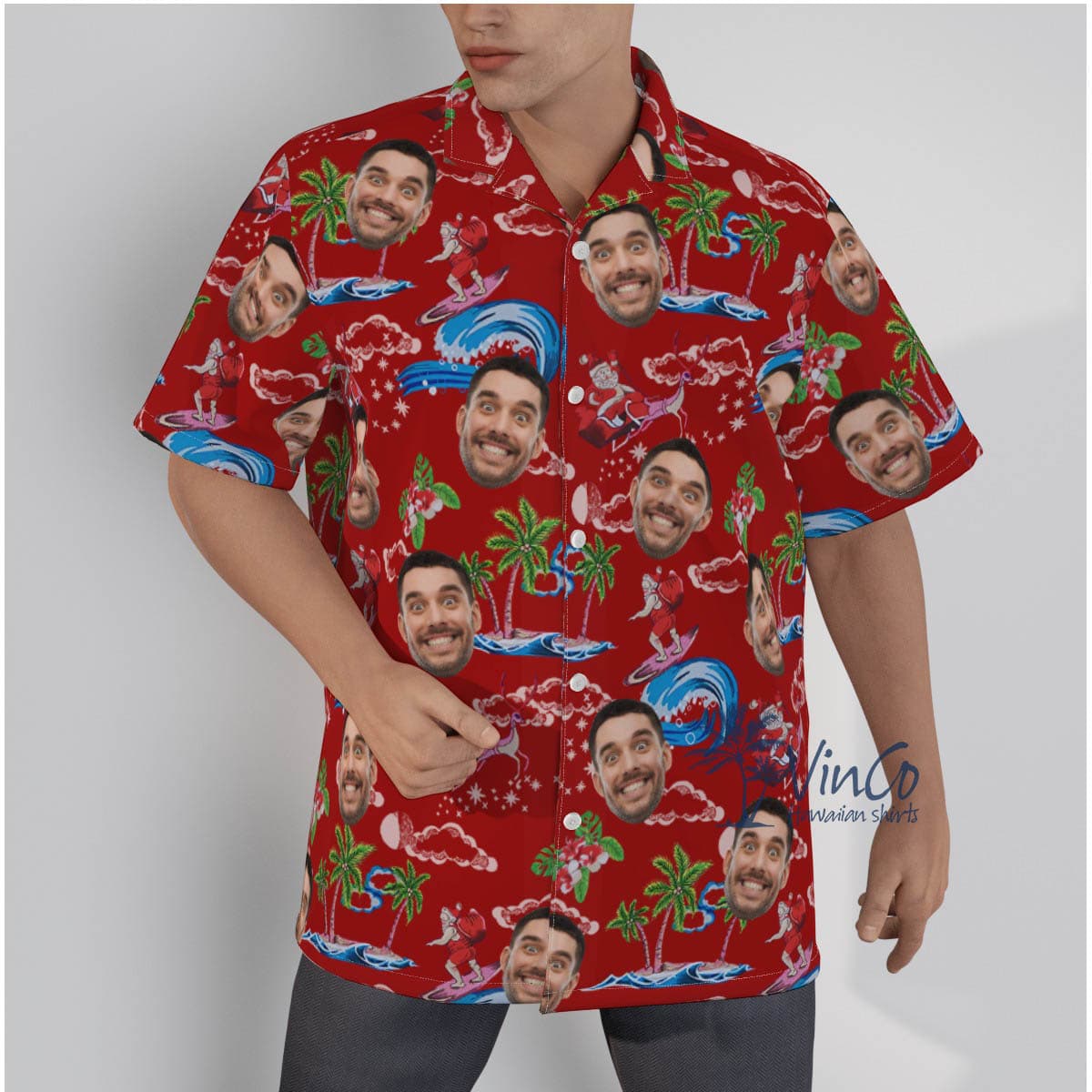 Funny Custom Face Santa Christmas Hawaiian Shirt