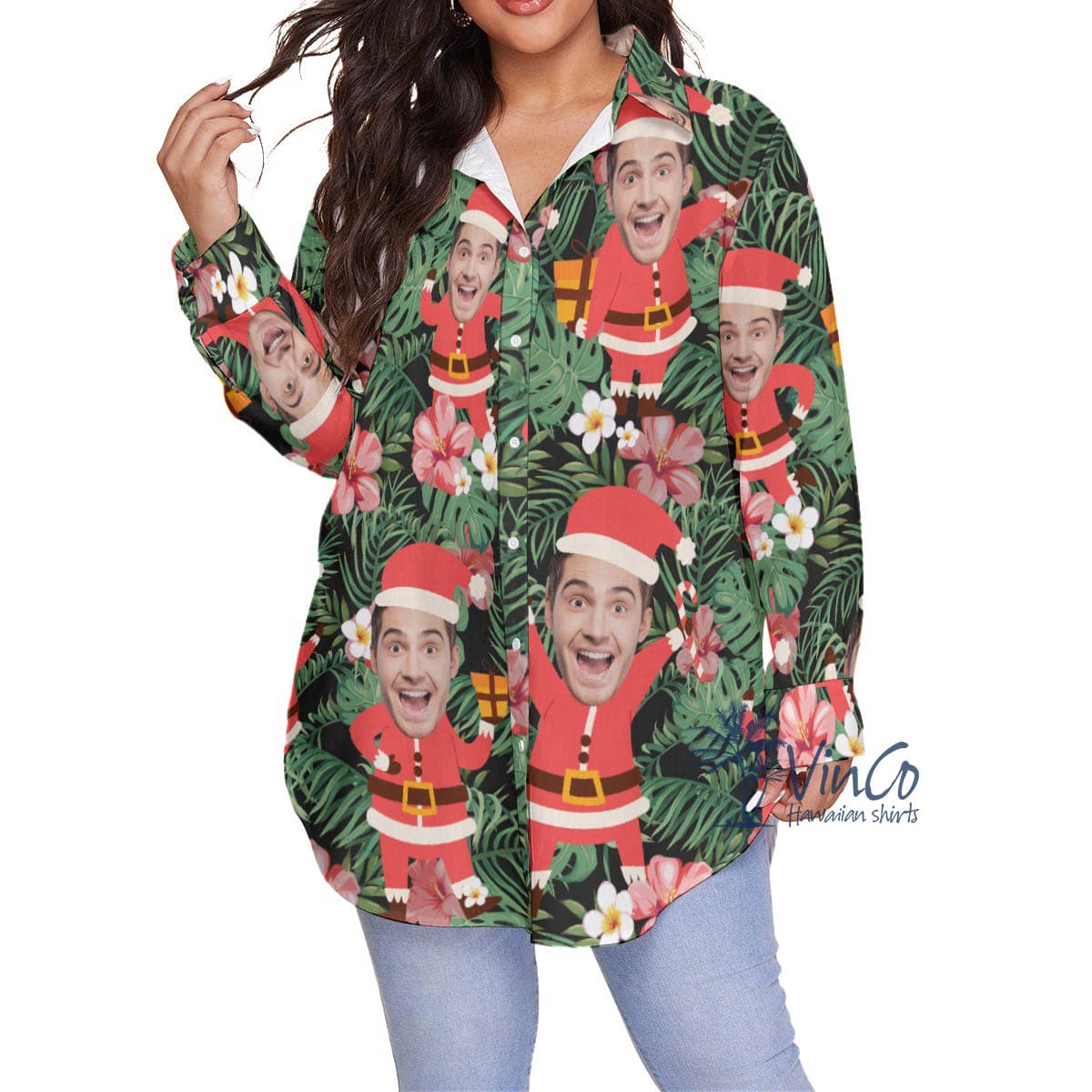 Funny Custom Face Santa Christmas Plus Size Hawaiian Shirt