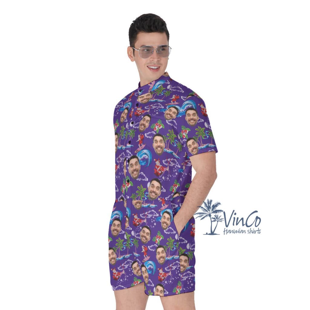 Funny Custom Face Santa Claus Christmas Hawaiian Romper For Men