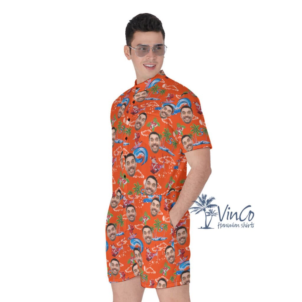 Funny Custom Face Santa Claus Men's Christmas Hawaiian Romper