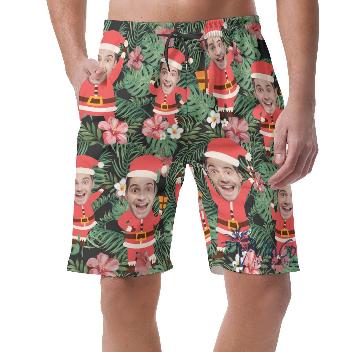 Funny Custom Face Santa Tropical Christmas Hawaiian Beach Shorts