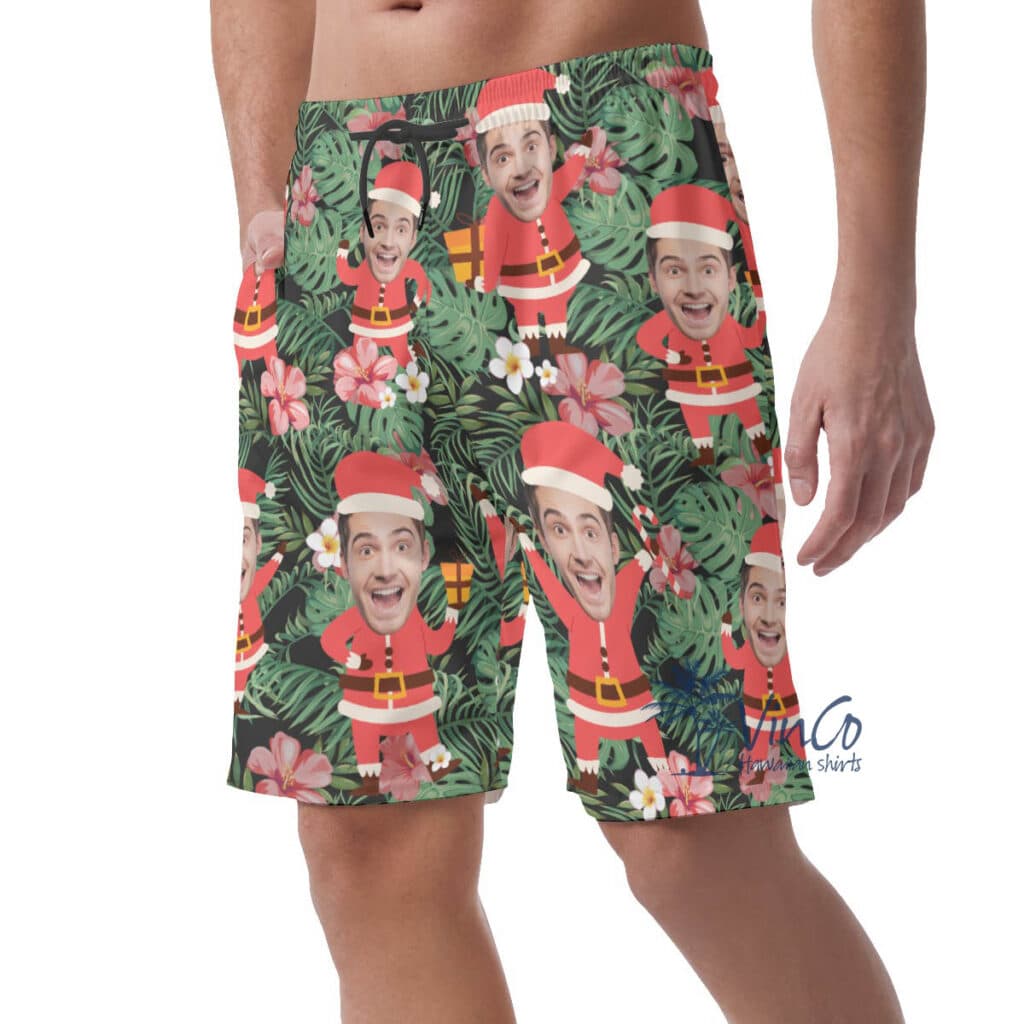 Funny Custom Face Santa Tropical Christmas Hawaiian Beach Shorts