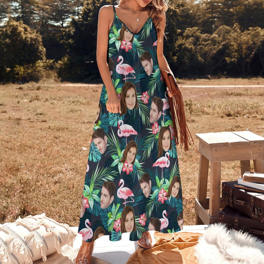 Funny Custom Face Summer Hawaiian Sling Ankle Long Dress