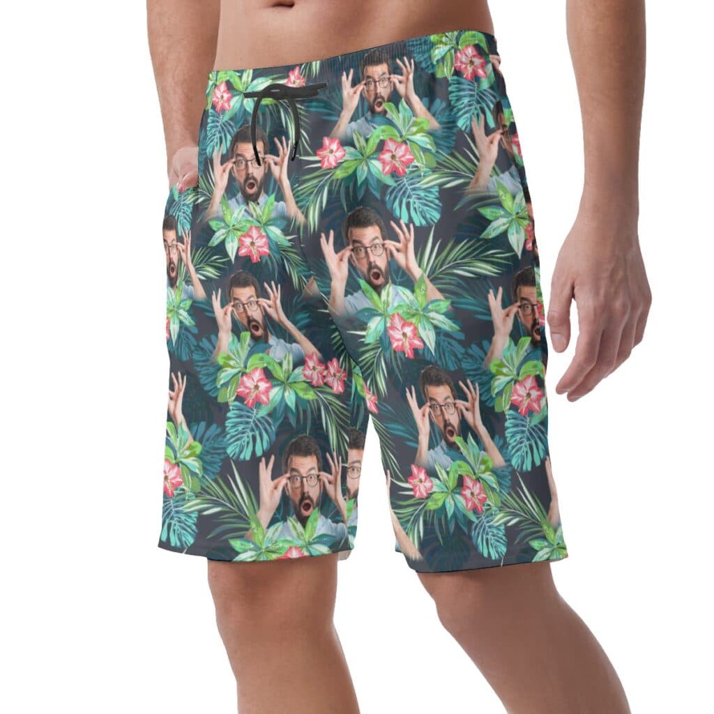 Funny Custom Face Tropical Men's Hawaiian Beach Shorts