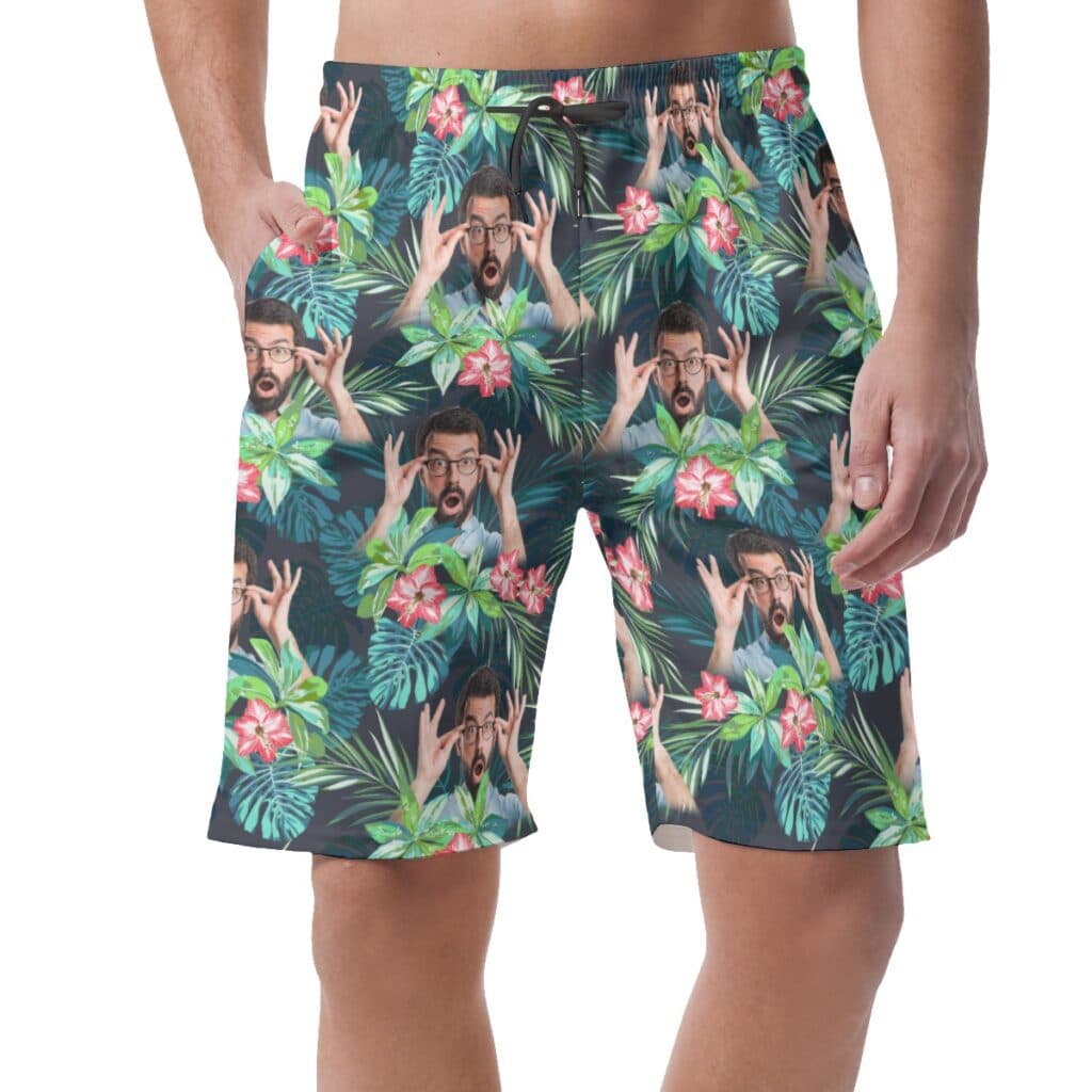 Funny Custom Face Tropical Men's Hawaiian Beach Shorts