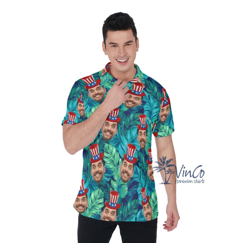 Funny Custom Face Tropical Polo Shirt For 4th Of July (1)