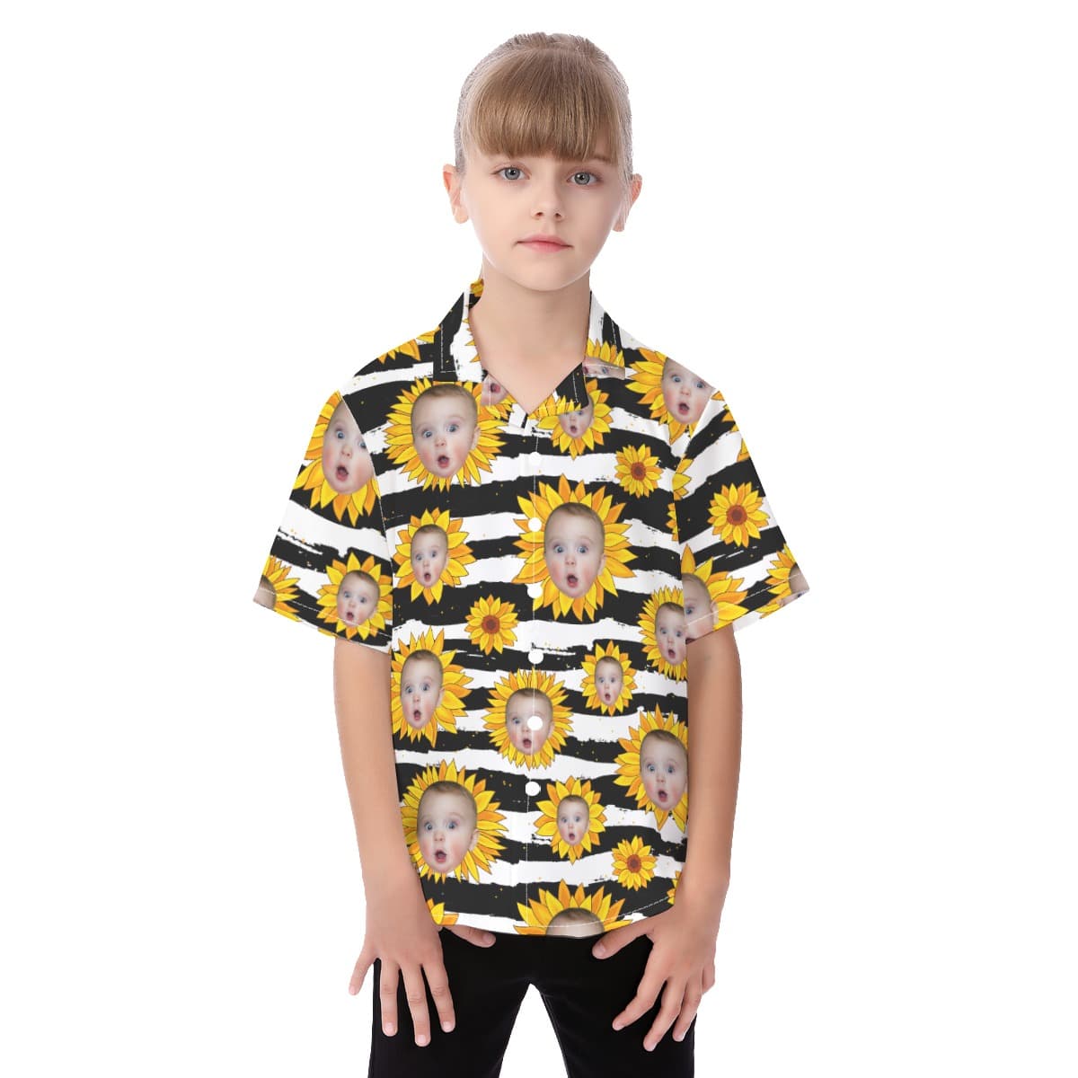 Funny Custom Face With Sunflowers Hawaiian Shirts For Kids
