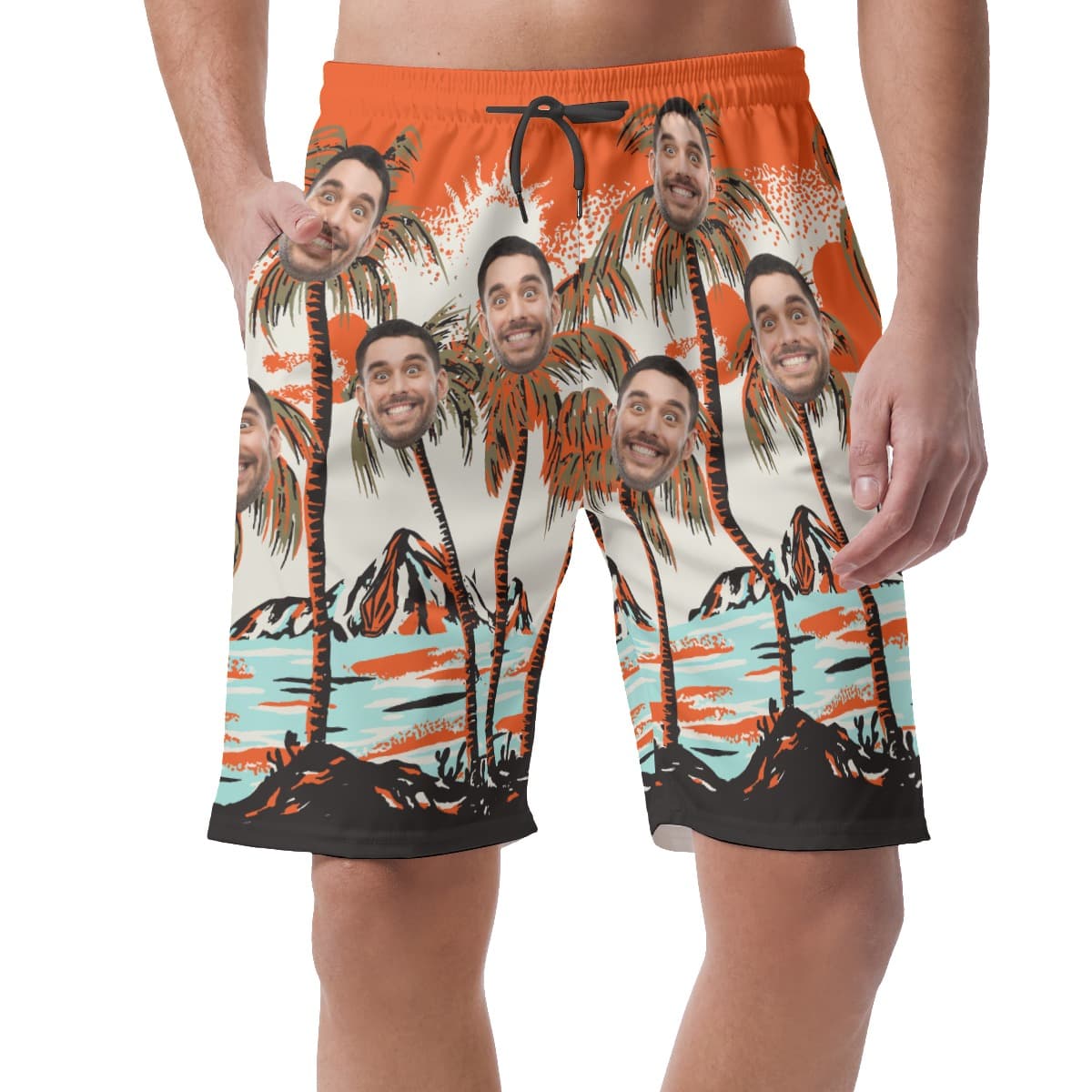 Funny Custom Faces Men’s Shorts Palm Trees Beach (1)