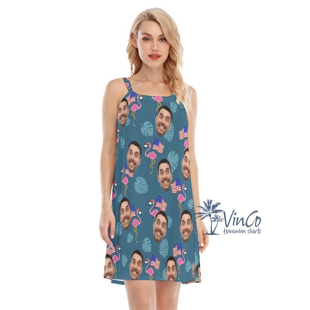 Funny Custom Flamingo 4th Of July Hawaiian Cami Dress For Summer (1)