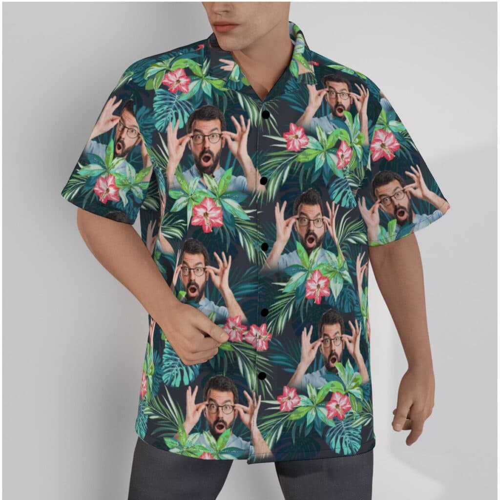 Funny Custom Floral Flamingo Hawaiian Shirt With Face