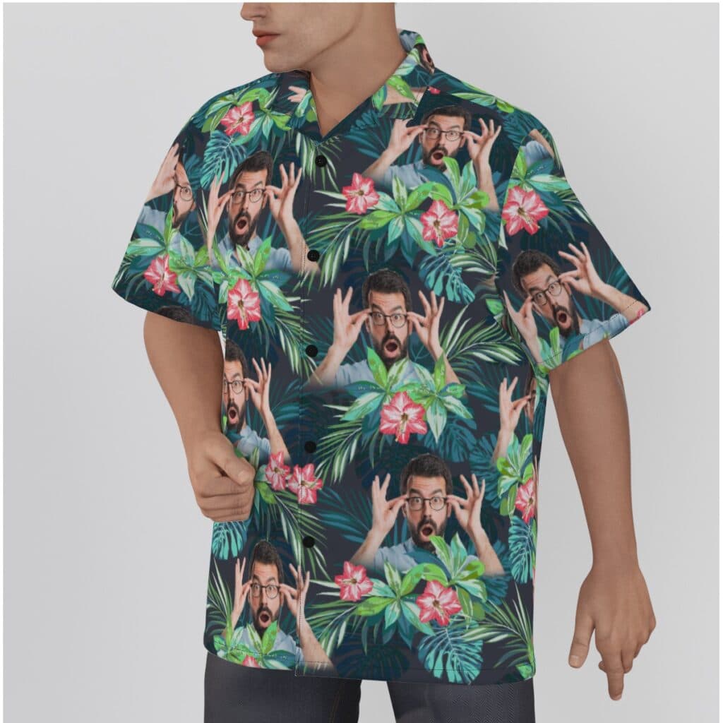 Funny Custom Floral Flamingo Hawaiian Shirt With Face