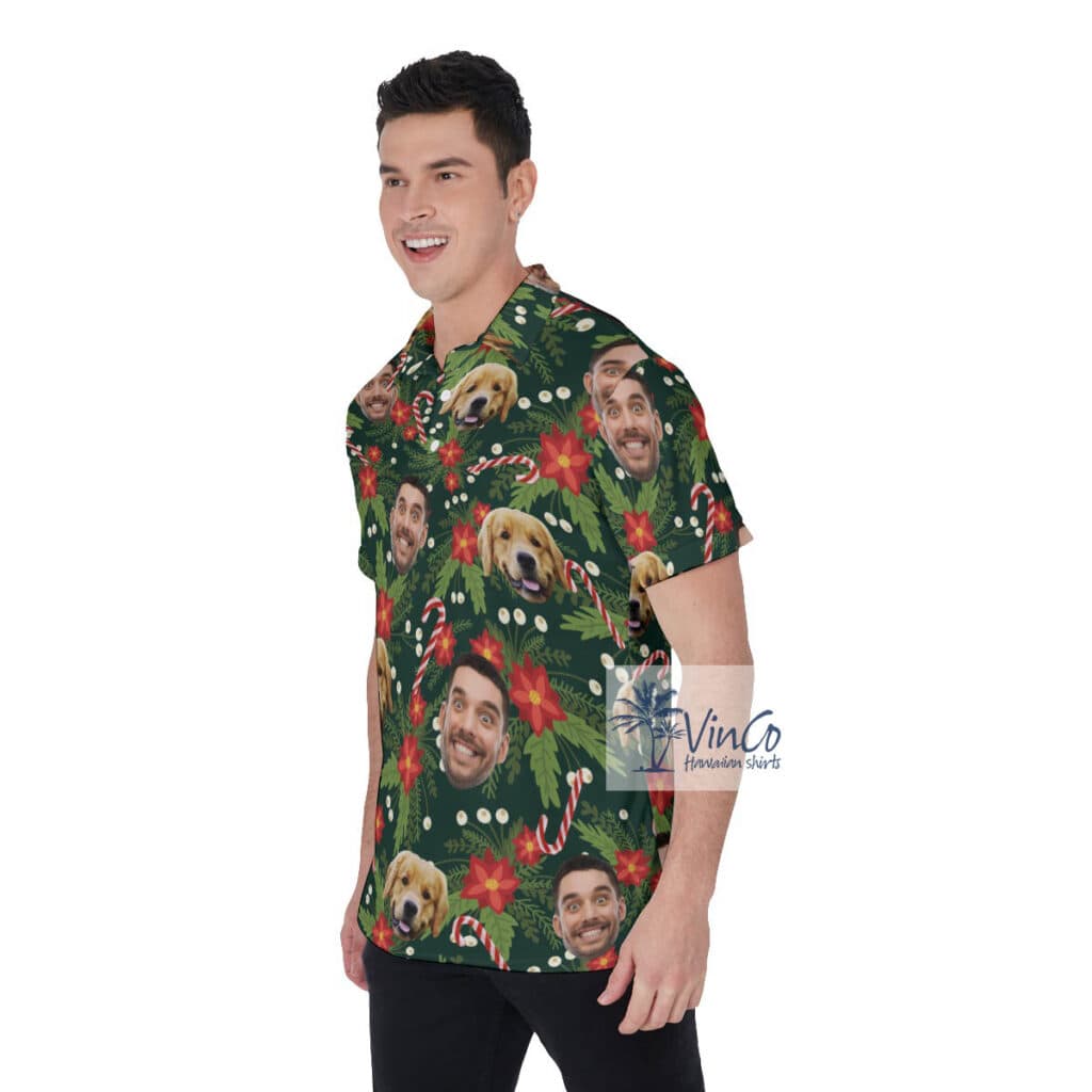 Funny Custom Multiples Faces Christmas Hawaiian Polo Shirt For Men