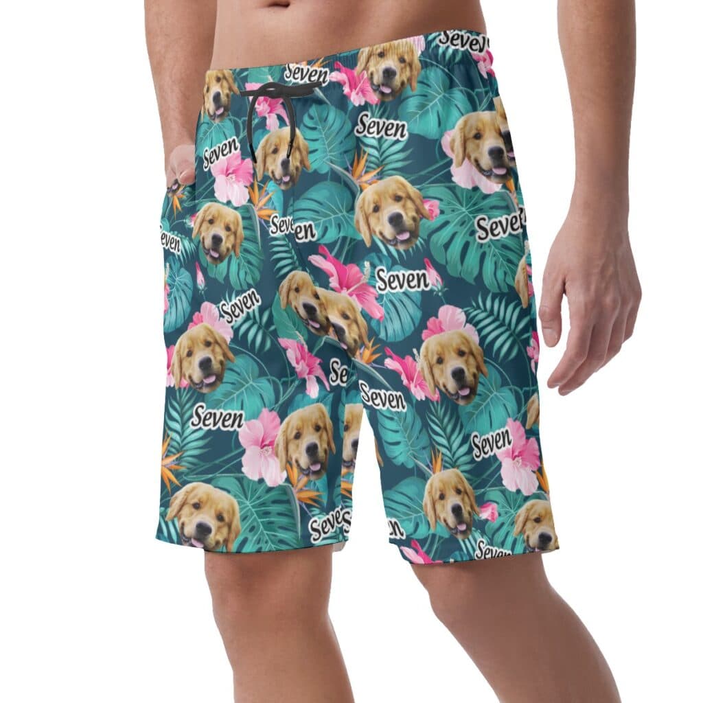 Funny Custom Pet Face And Name Hawaiian Summer Shorts For Men