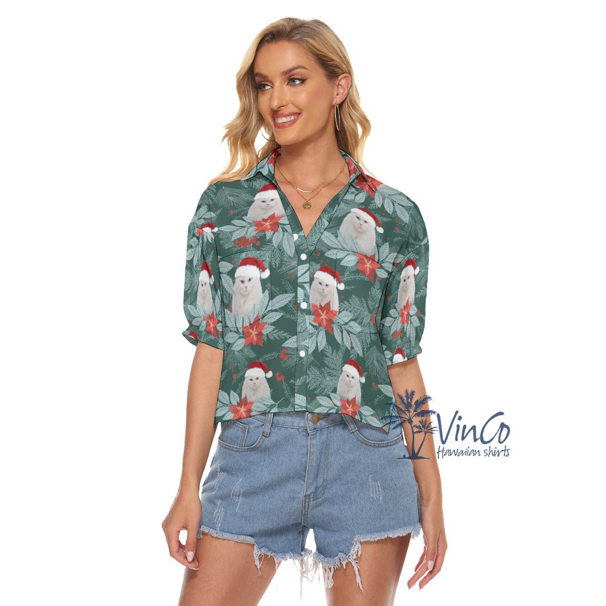 Funny Custom Photo Christmas Hawaiian Shirt For Women (2)