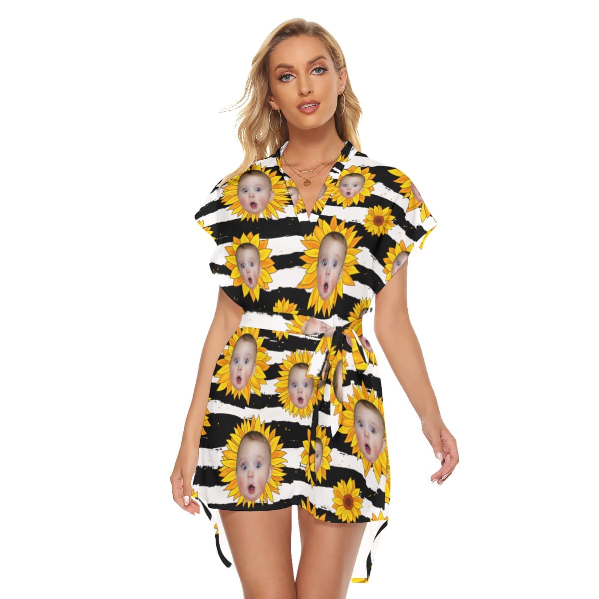 Funny Custom Sunflowers Hawaiian Dress With Face (1)
