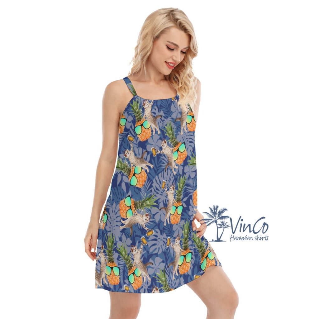Funny DJ Cat Pineapple Hawaiian Dresses For Women