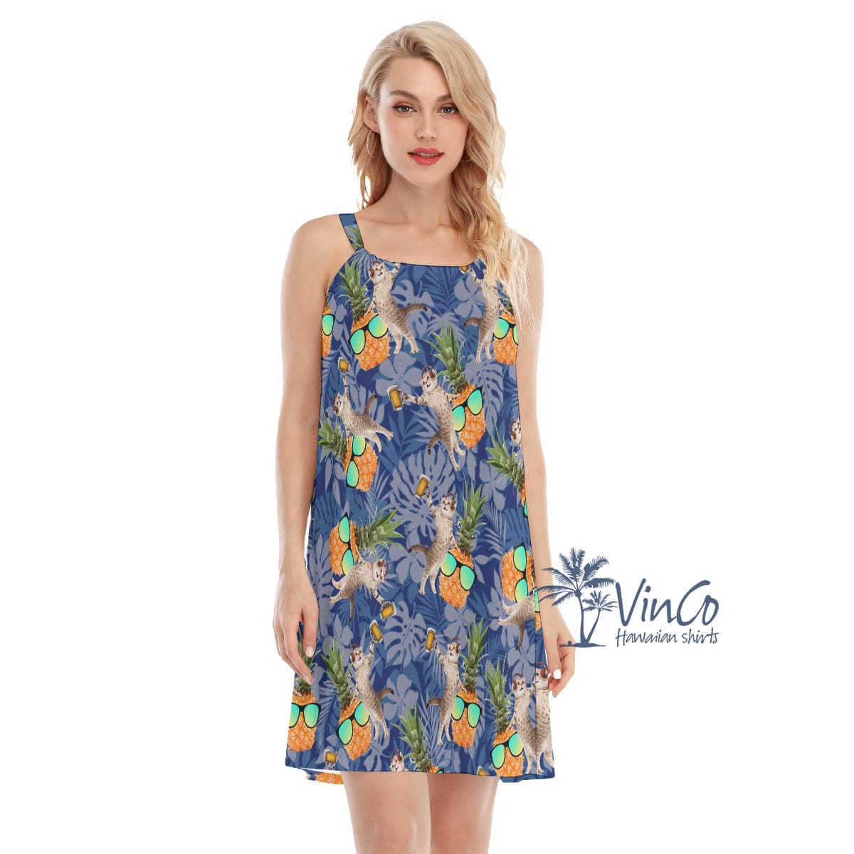 Funny DJ Cat Pineapple Hawaiian Dresses For Women (4)